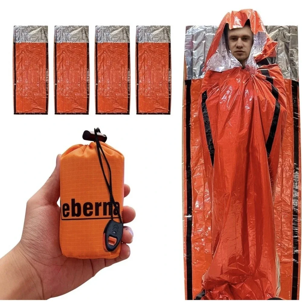 Leberna Emergency Sleeping Bag Thermal Mylar Bivy Sack Orange Survival Kit